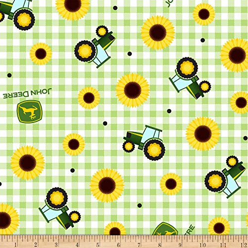 John Deere Floral John Deere Sunflower Green Fabric by the Yard
