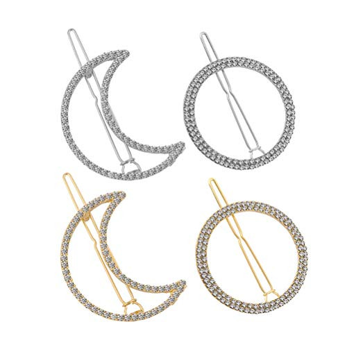 Lurrose 4pcs Moon Hairpins Round Hairpins Hollow Hairpin Metal Hair Pin Bobby Pins Vintage Hair Side Clip for Girls