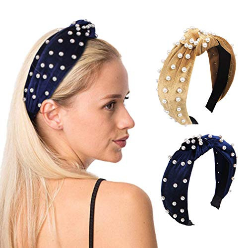 Bartosi Pearl Knotted Headbands Turban Hairbands Cute Headdress Wide Elastic Knot Headband Hair Accessories for Women and Girls -Yellow- Bartosi Pearl Knotted Headbands Turban Hairbands Cute Headdress Wide Elastic Knot Headband Hair Accessories for Women and Girls -Yellow-