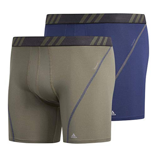 adidas Mens Sport Performance Mesh Boxer Brief Underwear -2-Pack- Legacy Green/Tech Indigo Tech Indigo/Legacy Green SMALL