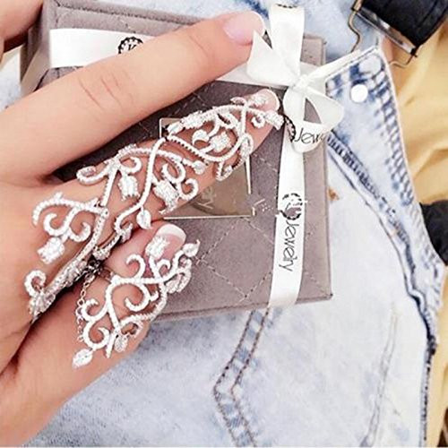 kittipong Punk Rock Gothic Gold Silver Double Full Finger Knuckle Armor Ring -Gold-