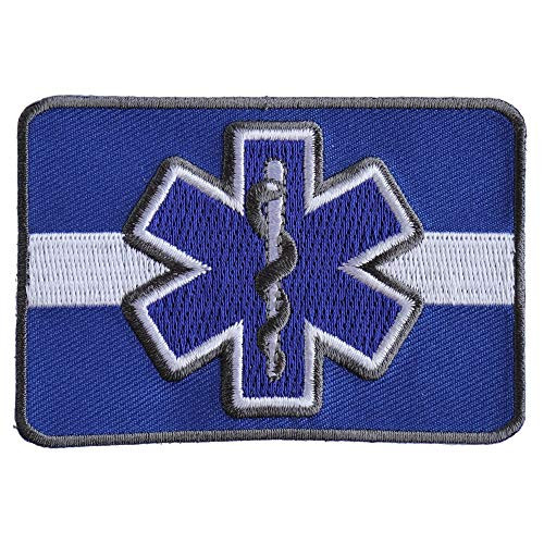 Thin White Line Blue Star of Life Patch - 3.5x2.4 inch. Embroidered Iron on Patch