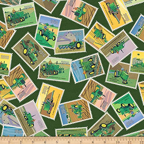 John Deere Vintage John Deere Stamps Green Fabric by the Yard