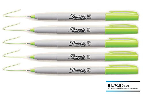 Sharpie ultra fine point permanent markers Lime green color / 5 Pcs. of Set