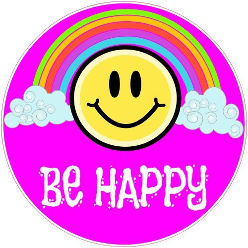 U.S. Custom Stickers Be Happy Rainbow Smiley Face Circle Sticker 4 inch
