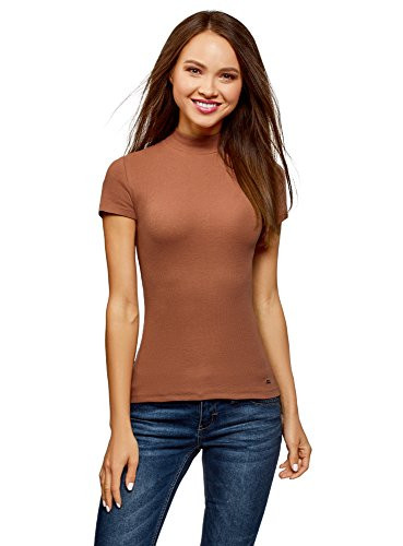 oodji Ultra Womens Short Sleeve Turtleneck Top Brown US 0 / EU 34 / XXS