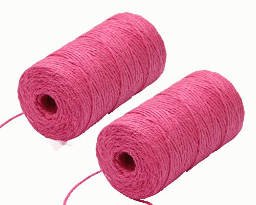 LNKA 14Colours 2mm 3 ply Natural Jute Twine String Rolls for Artworks and Crafts Gift Wrapping Picture Display and Gardening Decoration-295Feet/Roll 14rolls- -RoseRed-2rolls-