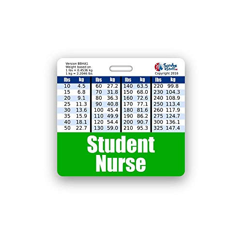 Student Nurse Badge Buddy Horizontal w/Height  and  Weight Conversion Charts -Standard Green-