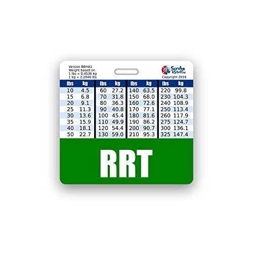 RRT Badge Buddy Horizontal w/Height  and  Weight Conversion Charts -Standard Green-