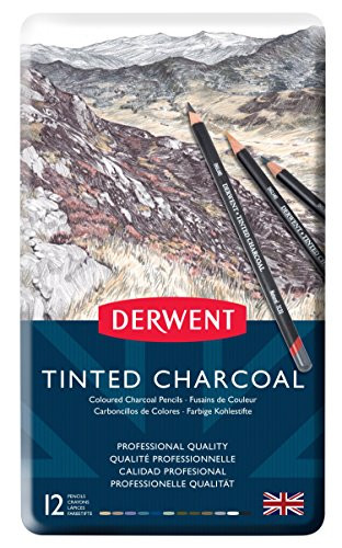 Derwent Tinted Charcoal Pencils, 4mm Core, Metal Tin, 12 Count (2301690)