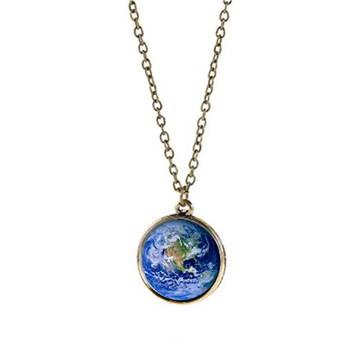 Double-sided Earth Glass Time Gemstone Ball Pendant Necklace Eight Planets Necklace Universe Galaxy Solar System Moon Guardian Stars Necklace for Women Girls -AEarth-
