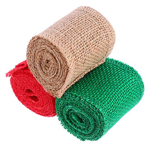 ARTIBETTER 3 Rolls 2M Christmas Burlap Ribbons Linen Fabric Ribbons Christmas Tree Ribbon Gift Wrapping Ribbons for DIY Crafts Gift Decoration