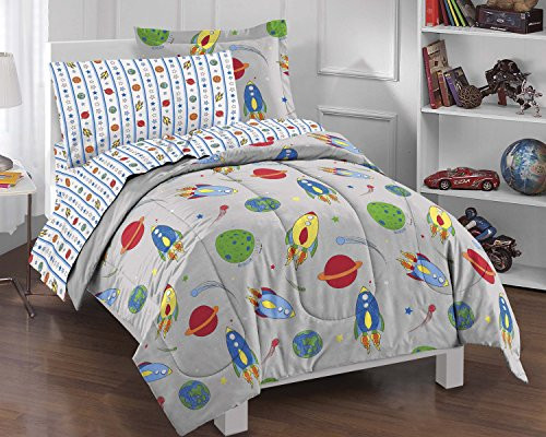 dream FACTORY Space Rocket Ultra Soft Microfiber Comforter Set, Multi-Colored, Twin
