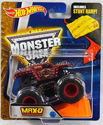 Hot Wheels Monster Jam Max D Maximum Destruction Red 2016 New Look! Includes Stunt Ramp! #35