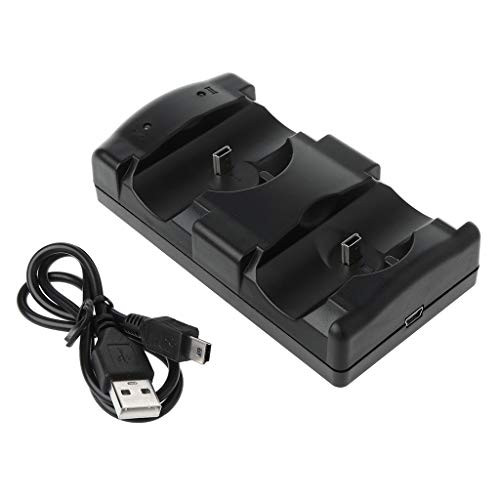 Wondiwe Button Controller Black Universal USB Powered Dual Double Charger Dock Stand Charging Station for PS3 Move Wireless Controller