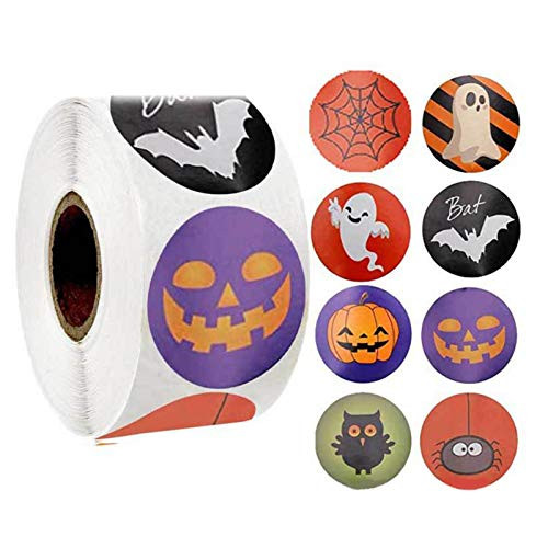 BAYUE Halloween Stickers 500 Pieces Exquisite Colored Decals Strips Halloween Roll Stickers Round Circle Face Stickers for Halloween Party Decoration