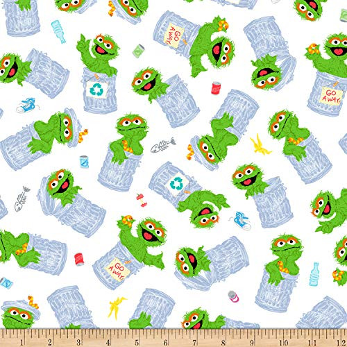 EXCLUSIVE Sesame Street Digital Tossed Oscar White Fabric by the Yard