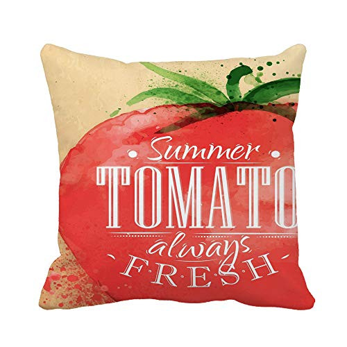 Awowee Throw Pillow Cover Green Watercolor Tomato Lettering Summer Always Fresh Drawing 16x16 Inches Pillowcase Home Decorative Square Pillow Case Cushion Cover