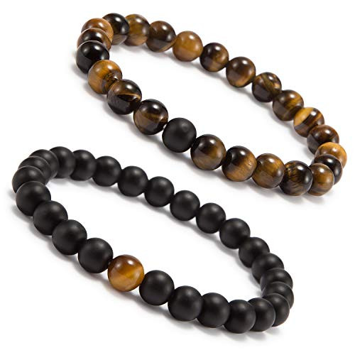Enjoit Distance Bracelet Black Matte Agate and White Howlite Energy Stone Beads Bracelet Set Couple Bracelet -Brown- Enjoit Distance Bracelet Black Matte Agate and White Howlite Energy Stone Beads Bracelet Set Couple Bracelet -Brown-