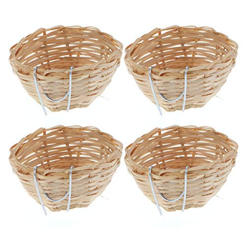 POPETPOP 4Pcs Bird Nest - Natural Bamboo Bird Breeding Nest Bed with Hook for Budgie Parakeet Cockatiel Parakeet Conure Canary Lovebird
