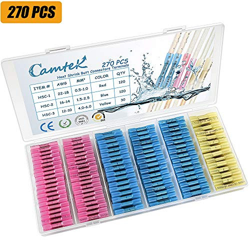 270PCS Heat Shrink Butt Connectors Terminals, Camtek Waterproof Wire Connectors Electrical Crimp Connectors Insulated Terminals Marine Automotive Butt Splice Terminals Kit 270PCS Heat Shrink Butt Connectors Terminals, Camtek Waterproof Wire Connectors Electrical Crimp Connectors Insulated Terminals Marine Automotive Butt Splice Terminals Kit
