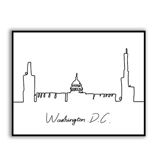 Washington D.C Skyline City Cityscape Art Washington Minimalist One Line Drawing Print Modern Washington Line Wall Art Print Washington Landmark Doodle Art Print 8x10 inches UNFRAMED