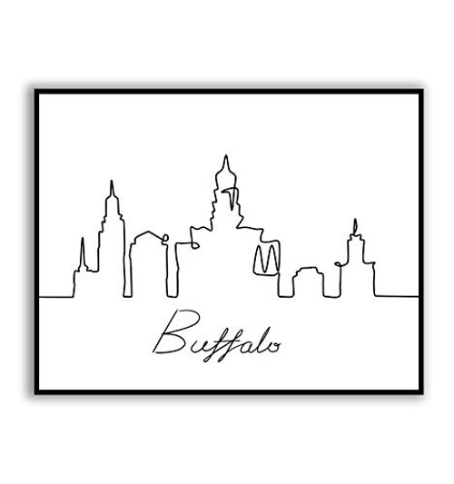 Buffalo City Landmark One Line Drawing Art Print?Minimalist Line Wall Art Print 8x10 inches UNFRAMED