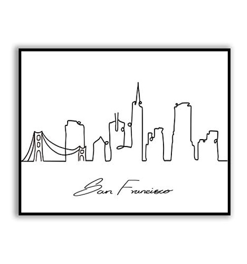 San Francisco Skyline City Cityscape Art Minimalist San Francisco One Line Drawing Print Modern San Francisco Line Wall Art Print Miami Landmark Doodle Art Print 8x10 inches UNFRAMED