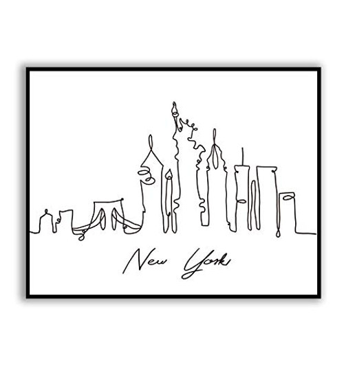 New York City Skyline Wall Decor 10x8 inches Line Print Modern Minimal Black And White Drawing NYC Skyline Cityscape Wall Art UNFRAMED