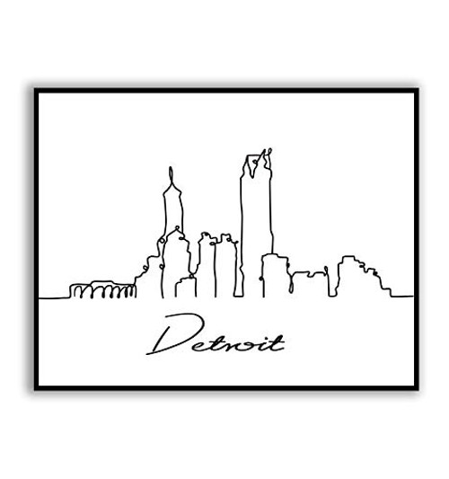 Detroit Skyline City Cityscape Art Minimalist Detroit One Line Drawing Print Modern Detroit Line Wall Art Print Detroit Landmark Poster City Skyscraper Doodle Art Print 8x10 inches UNFRAMED