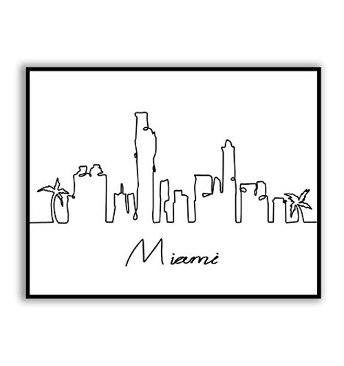 Miami Skyline City Cityscape Art Minimalist Miami One Line Drawing Print Modern Houston Line Wall Art Print Miami Landmark Poster City Skyscraper Doodle Art Print 8x10 inches UNFRAMED