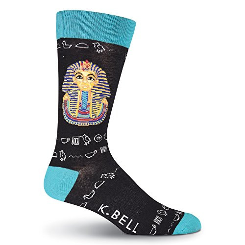 K. Bell Mens Classics Novelty Crew Socks King Tut -Black- Shoe Size 6-12