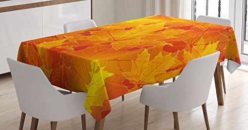 Ambesonne Fall Tablecloth Seasonal Maple Tree Leaves Botanical Foliage Vibrant Floral Forest Texture Image Rectangular Table Cover for Dining Room Kitchen Decor 52 inch X 70 inch Yellow Orange