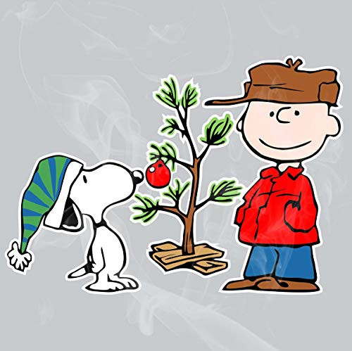 Snoopy  and  Charlie Brown Christmas Tree Vinyl Iron-On Decal 7 inch