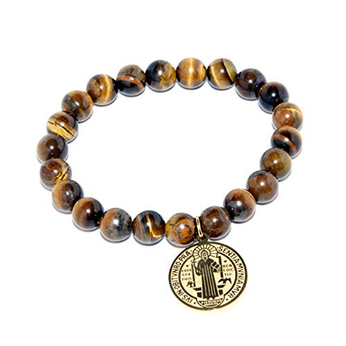 Saint Benedict Stainless Steel Medal Religious Catholic Bracelet -SSBSB-BWG- Saint Benedict Stainless Steel Medal Religious Catholic Bracelet -SSBSB-BWG-