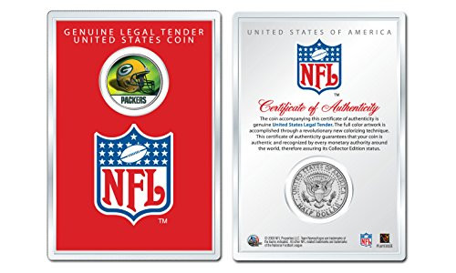 Green Bay Packers NFL Helmet JFK Half Dollar Coin w/NFL Display Case Licensed Green Bay Packers NFL Helmet JFK Half Dollar Coin w/NFL Display Case Licensed