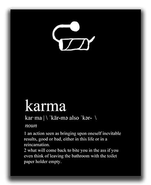 Funny Bathroom Wall Decor - 8x10 inch UNFRAMED Print - Karma Definition Funny Black Bathroom Wall Art - Bathroom Sign
