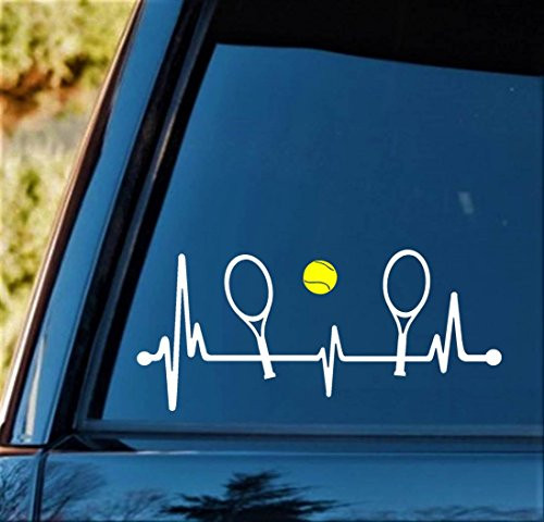 Bluegrass Decals Tennis Racquet with Yellow Tennis Ball Heartbeat Lifeline 8-Inch Decal Sticker L1069