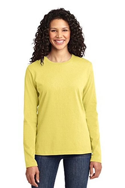 Port  and  Company Womens Long Sleeve 54 oz 100 percent Cotton T Shirt L Yellow