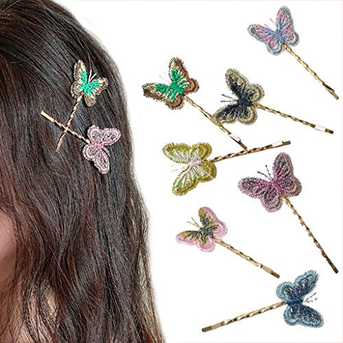 POPOLING 7Pcs Retro Vintage Embroidery Butterfly Hairpin Side Bangs Hair Clip Barrette Girls Headwear Decoration Accessories