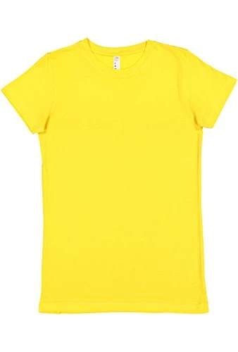 LAT Ladies Junior 100 percent Cotton Jersey Crew Neck Short Sleeve Tee Yellow Medium