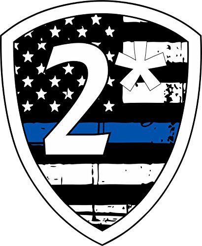 Evan Decals Thin Blue Line Tattered Flag 2 asterisk k9 - Decal Vinyl Sticker 4 inch