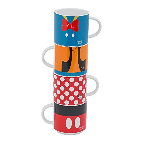 Vandor Disney Mickey and Friends 4 Piece Stacking Ceramic Mug Set, 10 Ounces Each (89006)