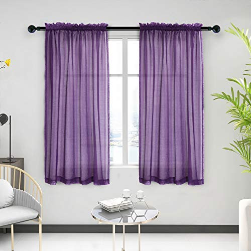 Anjee Sheer Curtains Rods Pocket Voile Gauze Drapes 2 Panels Window Treatments for Bedroom Kitchen Bathroom 52 x 45 Purple
