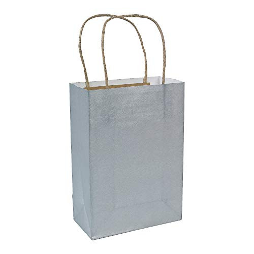 Fun Express - Med Silver Craft Bags for Wedding - Party Supplies - Bags - Paper Gift W  and  Handles - Wedding - 12 Pieces