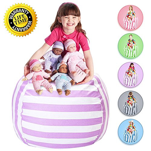 WEKAPO Stuffed Animal Storage Bean Bag Chair | 38" Extra Large | 48" Quality YKK Zipper | Premium Cotton Canvas By (purple)