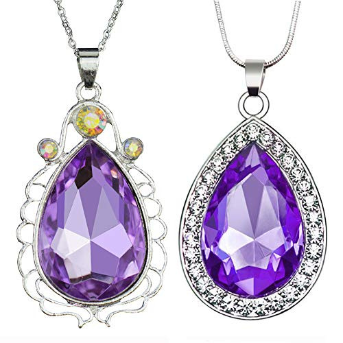 2pcs Sofia Amulet Necklace Teardrop Amethyst Pendant Necklace Sofia The First Princess Costumes Jewelry Girls Necklace -2purple- S6