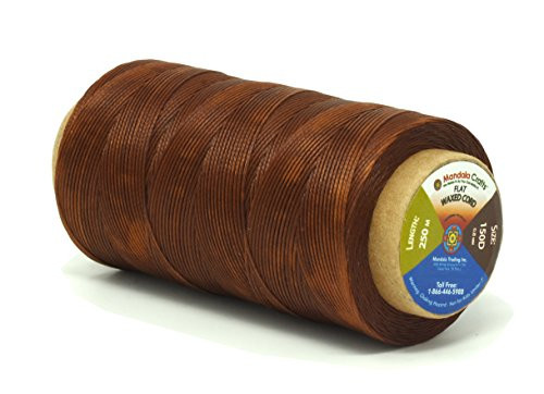 Flat Waxed Thread for Leather Sewing - Leather Thread Wax String Polyester Cord for Leather Craft Stitching Bookbinding by Mandala Crafts 150D 0.8mm 273 Yards Brown