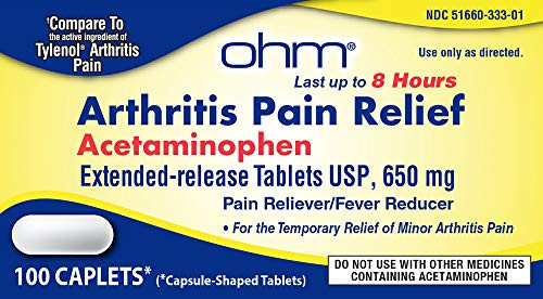 OHM Arthritis Pain Relief Acetaminophen Extended Release Tablets USP 650mg Pain Reliever Fever Reducer 100 Caplets