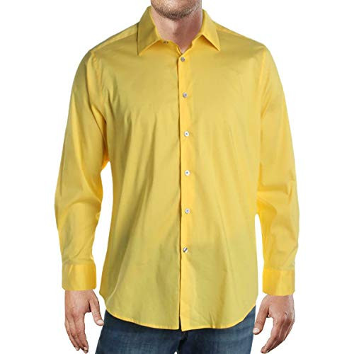 Alfani Mens Slim Fit Officewear Button-Down Shirt Yellow M